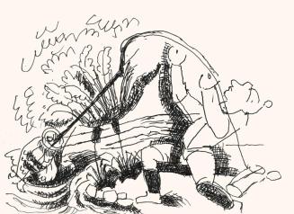 Alfred Wickenburg, Fischer, 1973, Schwarzer Filzstift auf Papier, Blattmaße: 42 × 58 cm, Privat ...