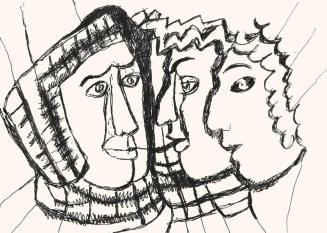 Alfred Wickenburg, Köpfe, 1973, Schwarzer Filzstift auf Papier, Blattmaße: 42 × 58 cm, Privatbe ...