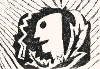 Alfred Wickenburg, Kopf zwischen Pflanzen, 1973, Schwarzer Filzstift auf Papier, Blattmaße: 42  ...