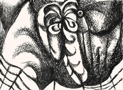 Alfred Wickenburg, Formen, 1973, Schwarzer Filzstift auf Papier, Blattmaße: 42 × 58 cm, Privatb ...