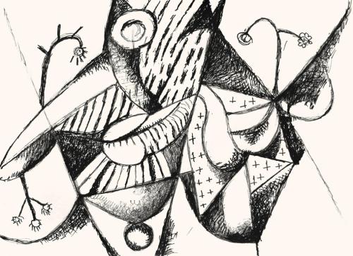 Alfred Wickenburg, Vegetabile Formen, 1973, Schwarzer Filzstift auf Papier, Blattmaße: 42 × 58  ...