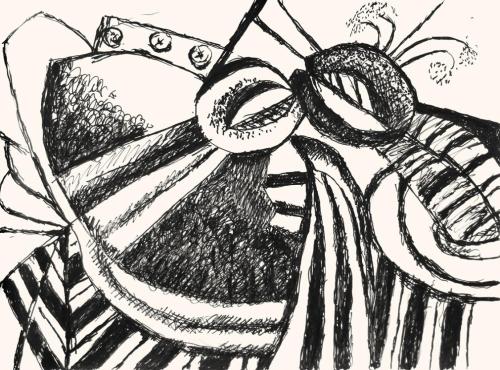 Alfred Wickenburg, Formen, 1973, Schwarzer Filzstift auf Papier, Blattmaße: 42 × 58 cm, Privatb ...