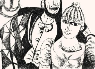 Alfred Wickenburg, Mann und Frau in einer Loge, 1973, Schwarzer Filzstift auf Papier, Blattmaße ...