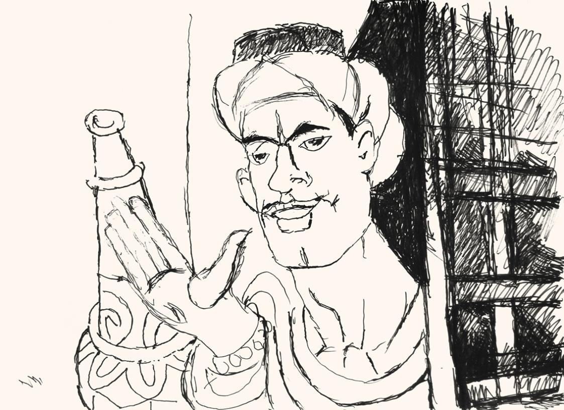 Alfred Wickenburg, Mann mit Turban, 1973, Schwarzer Filzstift auf Papier, Blattmaße: 42 × 58 cm ...