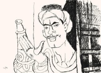 Alfred Wickenburg, Mann mit Turban, 1973, Schwarzer Filzstift auf Papier, Blattmaße: 42 × 58 cm ...