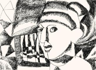 Alfred Wickenburg, Kopf im Dreiviertelprofil, 1973, Schwarzer Filzstift auf Papier, Blattmaße:  ...