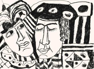 Alfred Wickenburg, Zwei Gesichter, 1973, Schwarzer Filzstift auf Papier, Blattmaße: 42 × 58 cm, ...