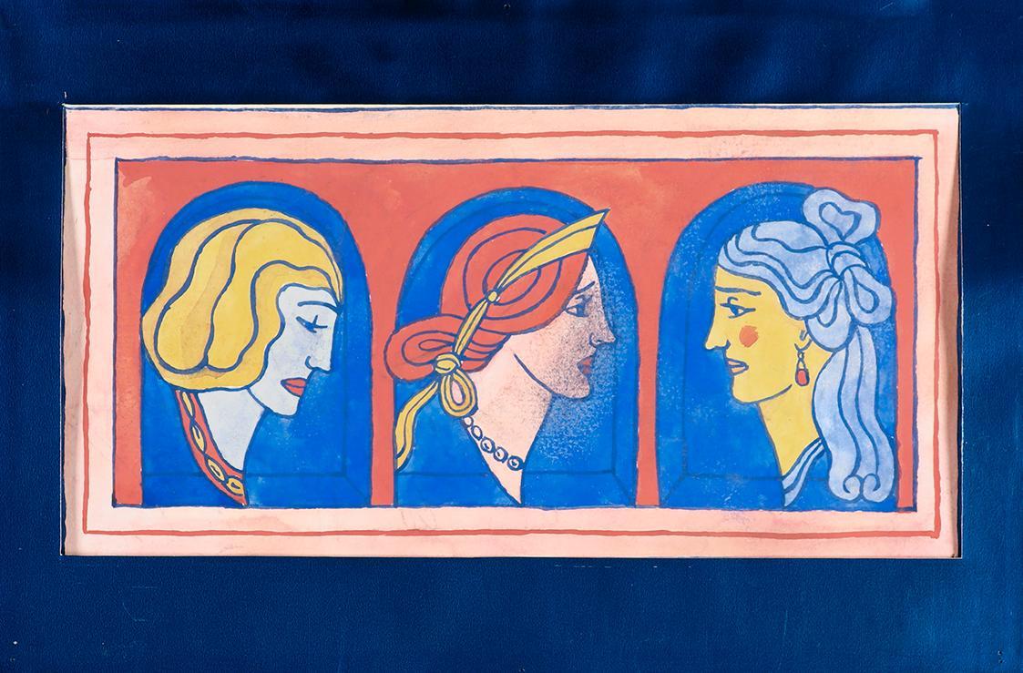 Alfred Wickenburg, Drei Frauenköpfe im Profil, 1919, Aquarell auf Papier, Blattmaße: 15 × 24,2  ...