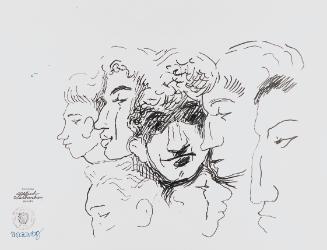 Alfred Wickenburg, Köpfe, um 1968, Tintenstift auf Papier, Blattmaße: 36 × 48 cm, Privatbesitz