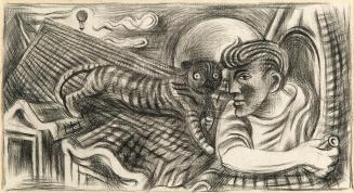 Alfred Wickenburg, Katze auf dem Dach, 1948/1950, Schwarze Kreide auf Papier, Privatbesitz