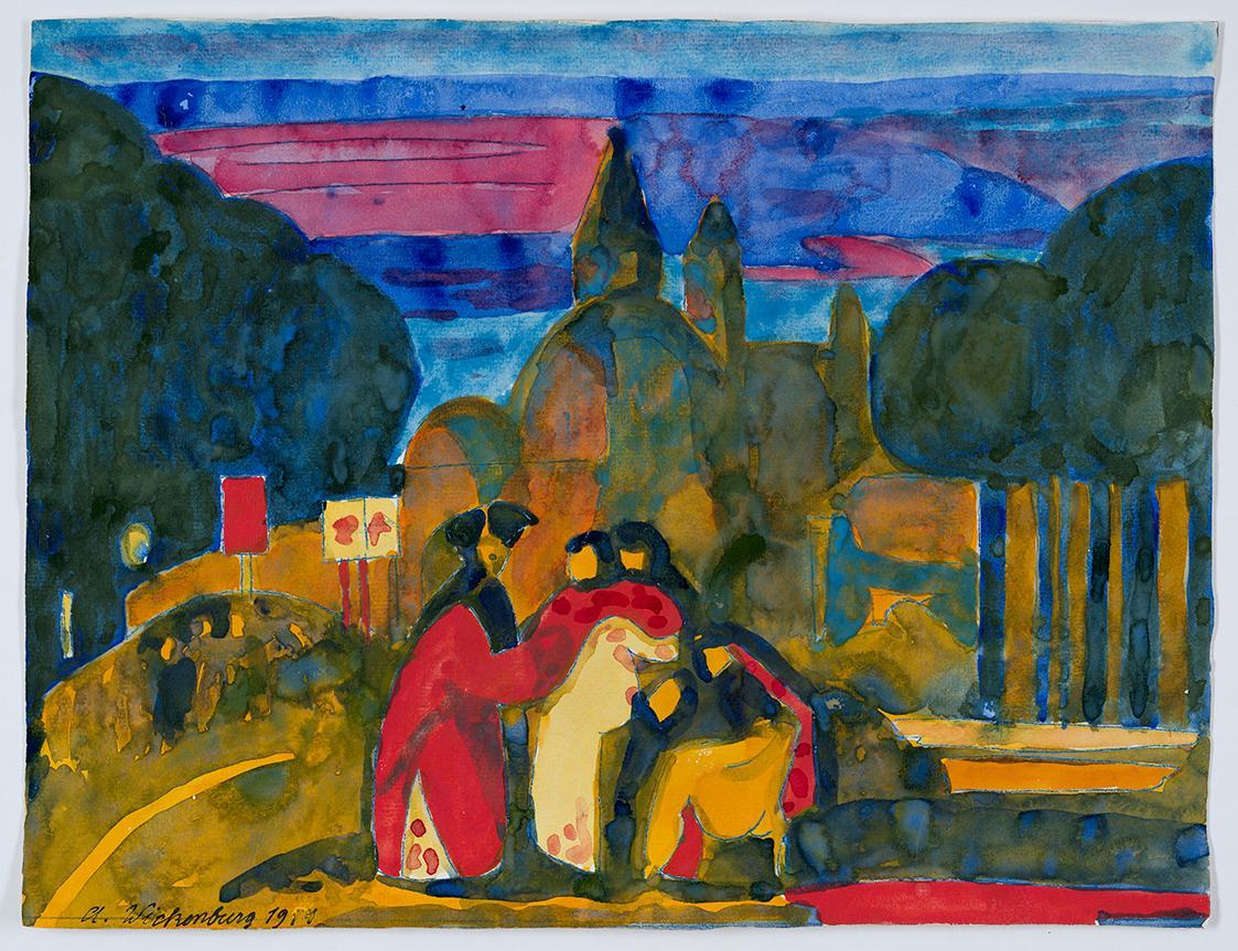 Alfred Wickenburg, Prozession in Padua, 1914, Aquarell über Bleistift auf Papier, Blattmaße: 28 ...