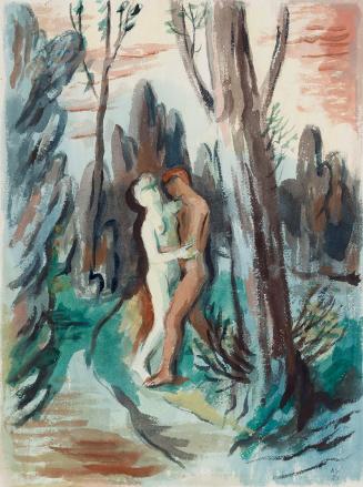 Alfred Wickenburg, Adam und Eva in phantastischer Landschaft I, 1943, Aquarell auf Papier, Blat ...