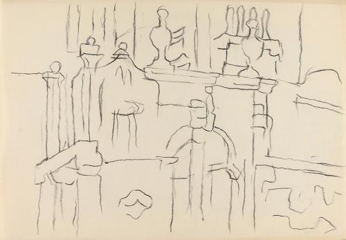 Alfred Wickenburg, Architekturdetail, 1950/1954, Kohle auf Papier, Blattmaße: 20,6 × 29,7 cm, P ...