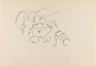 Alfred Wickenburg, Häuser in einer Berglandschaft, 1950/1954, Kohle auf Papier, Blattmaße: 20,6 ...