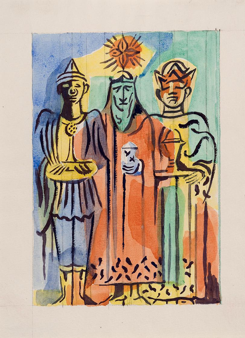 Alfred Wickenburg, Die heiligen drei Könige, um 1960, Aquarell über Bleistift auf Papier, Blatt ...