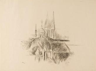 Alfred Wickenburg, Dachlandschaft, 1946, Kohle auf Papier, Blattmaße: 35 × 47 cm, Neue Galerie  ...