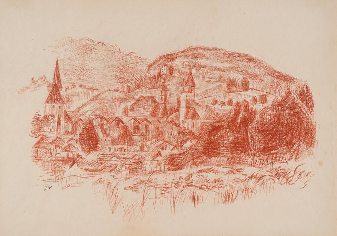 Alfred Wickenburg, Kitzbühel, 1946, Rötel auf Papier, Blattmaße: 35,2 × 50 cm, Neue Galerie Gra ...