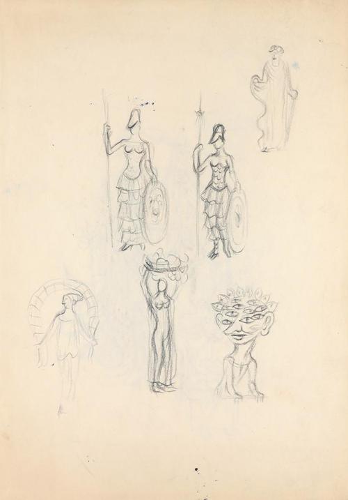 Alfred Wickenburg, Mythologische Figuren, 1944, Bleistift auf Papier, Blattmaße: 31,8 × 22,5 cm ...