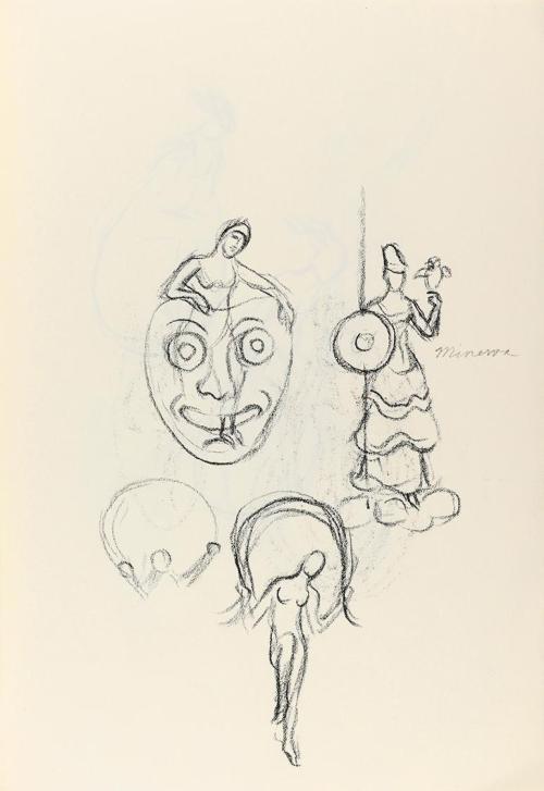 Alfred Wickenburg, Thalia, Minerva und Iris, 1944, Kohle auf Papier, Blattmaße: 31,8 × 22,5 cm, ...