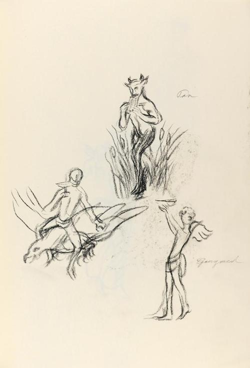 Alfred Wickenburg, Pan und Ganymed, 1944, Kohle auf Papier, Blattmaße: 31,8 × 22,5 cm, Privatbe ...