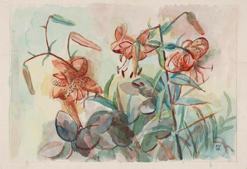 Alfred Wickenburg, Türkenbundlilien, 1947, Aquarell auf Papier, Blattmaße: 46 × 69,5 cm, Neue G ...