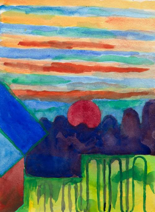 Alfred Wickenburg, Sonnenaufgang, um 1966, Aquarell auf Papier, Privatbesitz