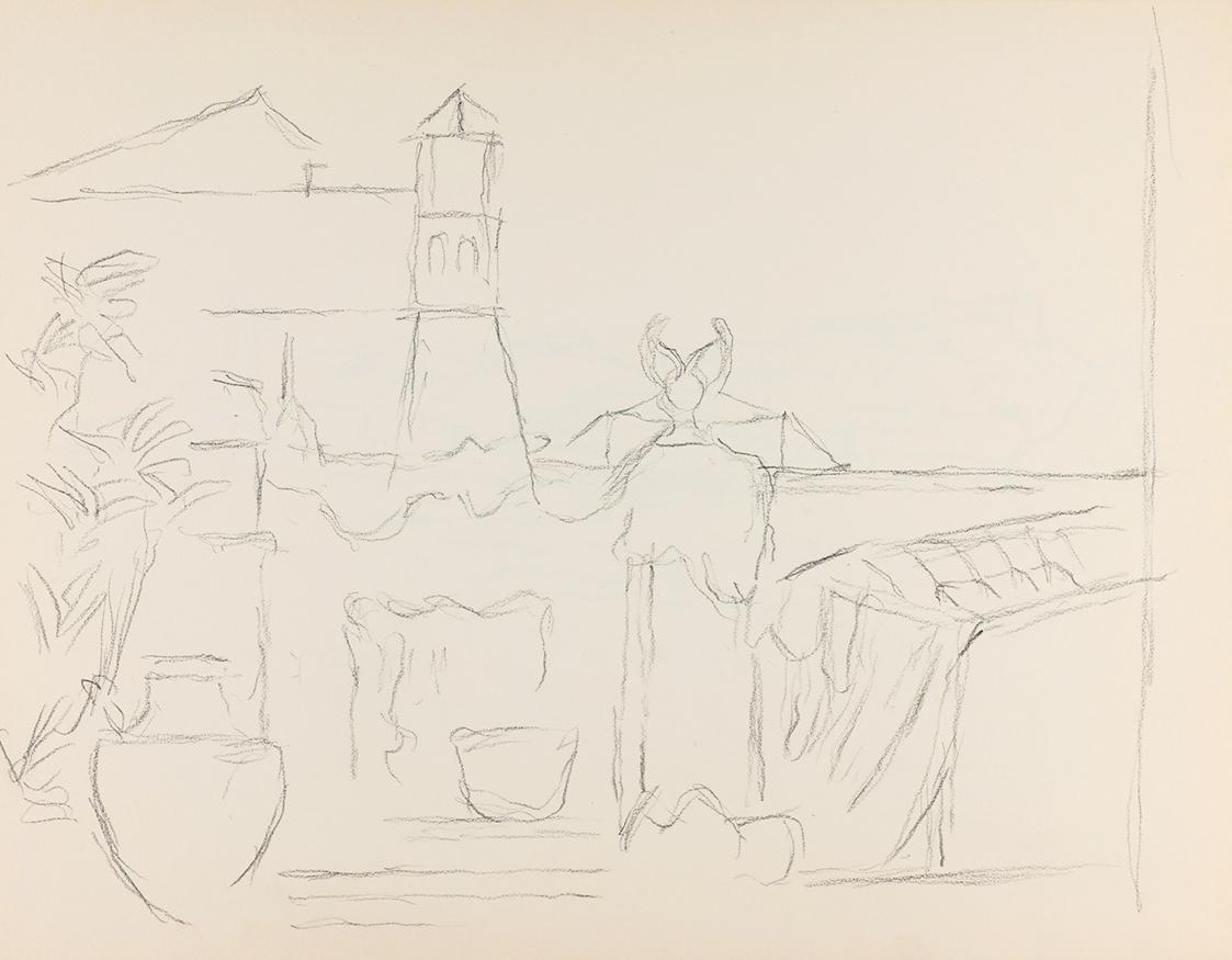 Alfred Wickenburg, Stadtansicht, um 1961, Bleistift auf Papier, Blattmaße: 24 × 30,5 cm, Privat ...