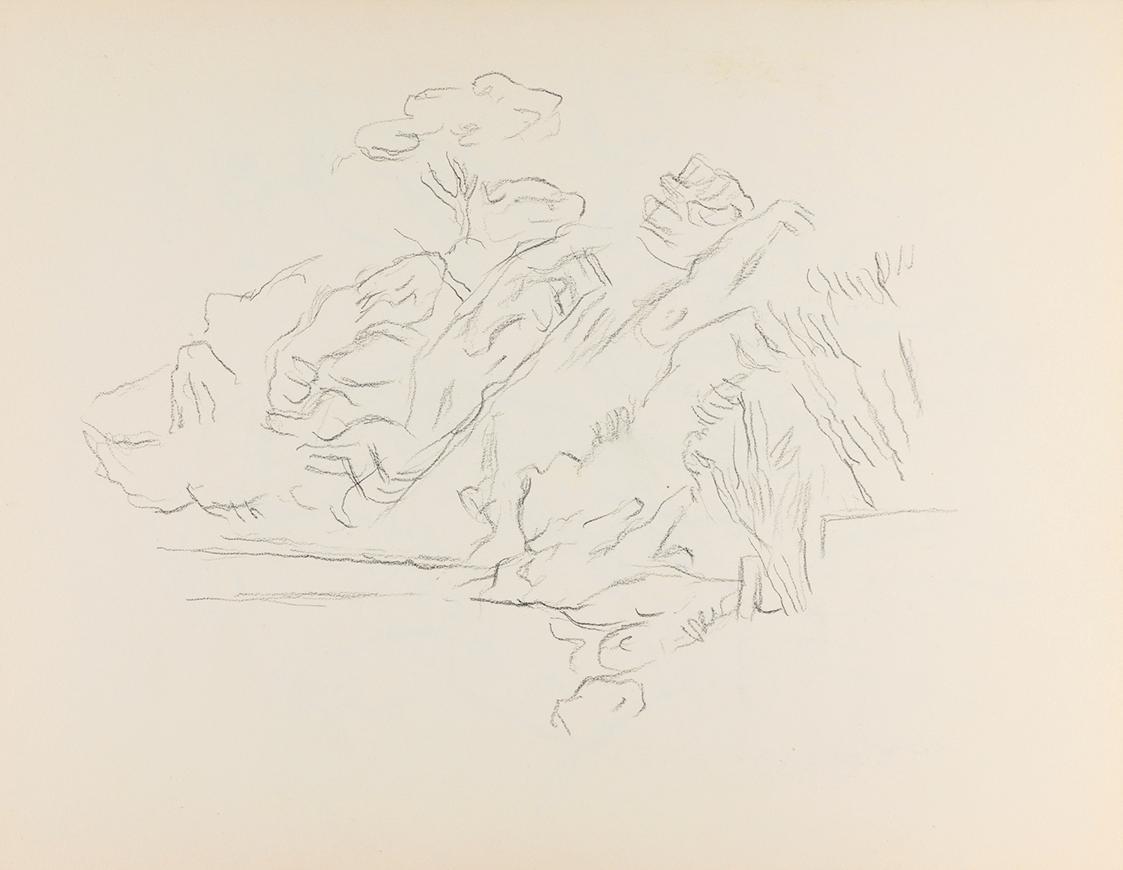 Alfred Wickenburg, Felsen und Pflanzen, um 1961, Bleistift auf Papier, Blattmaße: 24 × 30,5 cm, ...