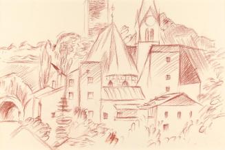Alfred Wickenburg, Stadtansicht, um 1950, Rote Kreide auf Papier, Blattmaße: 23 × 32 cm, Privat ...