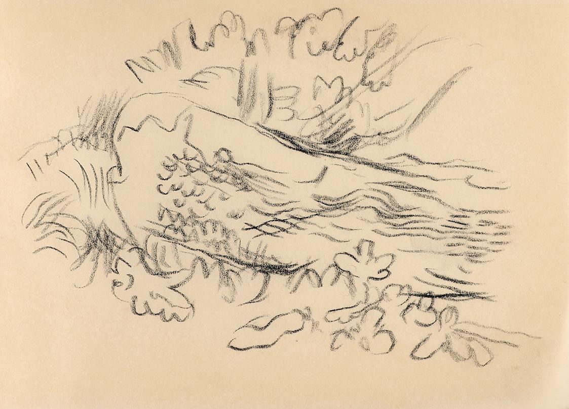 Alfred Wickenburg, Landschaftsskizze, um 1960, Kohle auf Papier, Blattmaße: 14,8 × 20,5 cm, Pri…