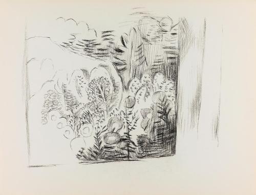 Alfred Wickenburg, Ausblick auf eine Landschaft, um 1950, Kohle auf Papier, Blattmaße: 24,1 × 3 ...