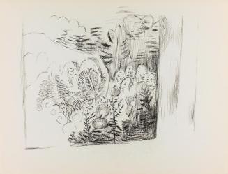 Alfred Wickenburg, Ausblick auf eine Landschaft, um 1950, Kohle auf Papier, Blattmaße: 24,1 × 3 ...