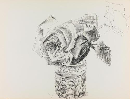 Alfred Wickenburg, Rosen in einer Vase, um 1950, Kohle auf Papier, Blattmaße: 24,1 × 32 cm, Pri ...