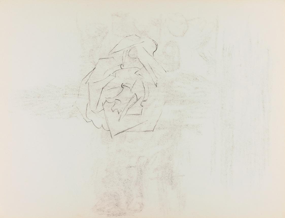 Alfred Wickenburg, Rosenblüte, um 1950, Kohle auf Papier, Blattmaße: 24,1 × 32 cm, Privatbesitz