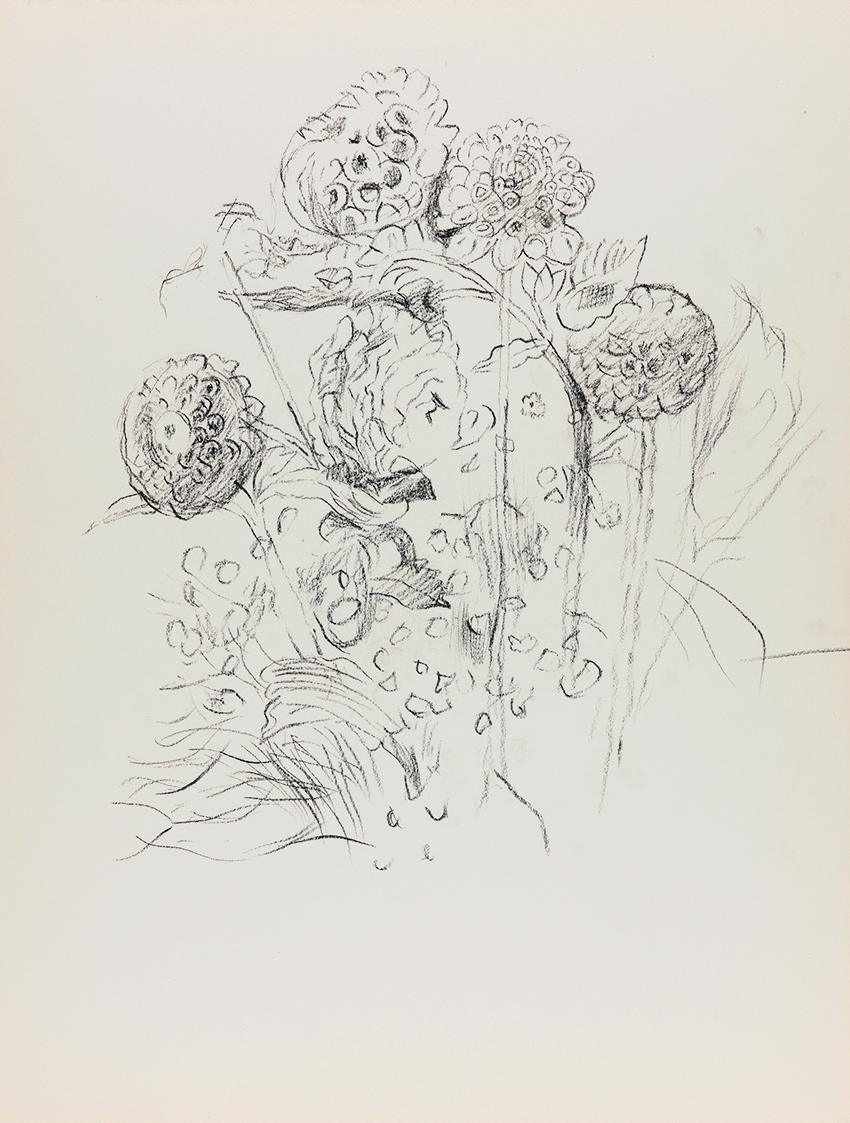 Alfred Wickenburg, Blumen, um 1950, Kohle auf Papier, Blattmaße: 32 × 24,1 cm, Privatbesitz