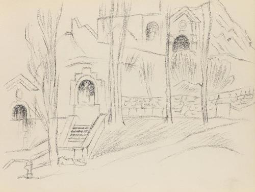 Alfred Wickenburg, Architektur in Landschaft, 1939, Bleistift auf Papier, Blattmaße: 18 × 24 cm ...