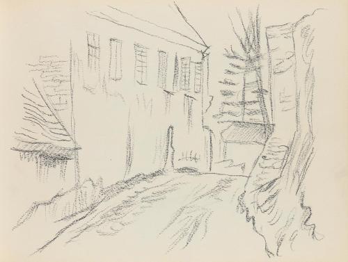 Alfred Wickenburg, Straße mit Häusern, 1939, Bleistift auf Papier, Blattmaße: 18 × 24 cm, Priva ...