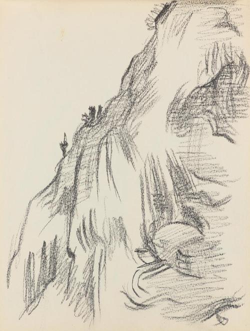 Alfred Wickenburg, Felswand, 1939, Graphit auf Papier, Blattmaße: 24 × 18 cm, Privatbesitz