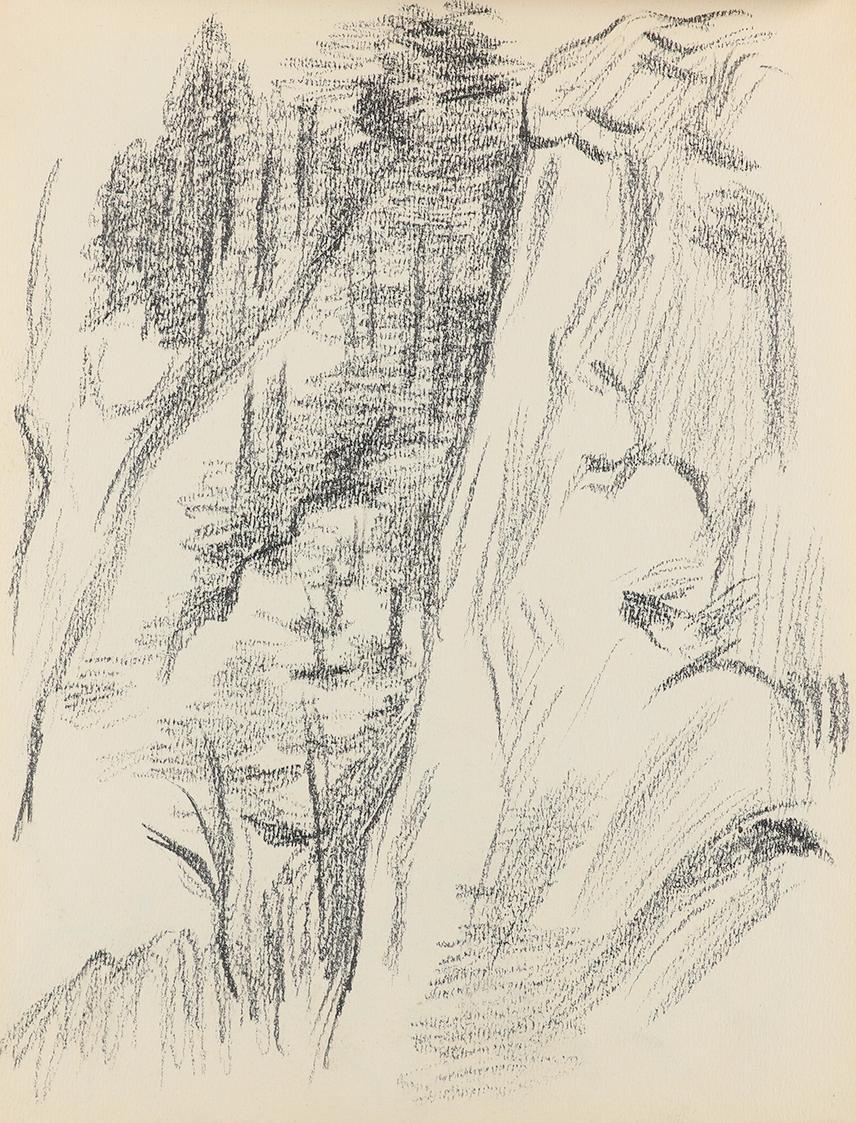 Alfred Wickenburg, Felswände, 1939, Graphit auf Papier, Blattmaße: 24 × 18 cm, Privatbesitz