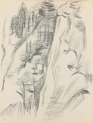 Alfred Wickenburg, Felswände, 1939, Graphit auf Papier, Blattmaße: 24 × 18 cm, Privatbesitz