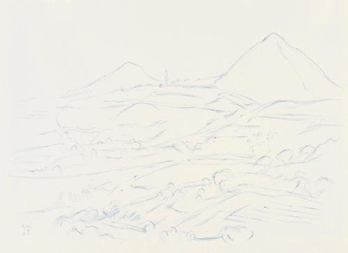 Alfred Wickenburg, Landschaftsdarstellung, 1961, Blauer Kugelschreiber auf Papier, Blattmaße: 2 ...