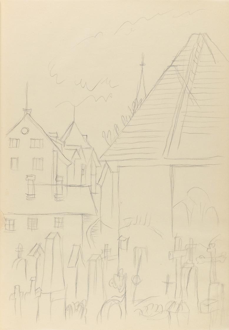 Alfred Wickenburg, Friedhof in einer Stadt, 1941, Bleistift auf Papier, Blattmaße: 29,7 × 20,7  ...