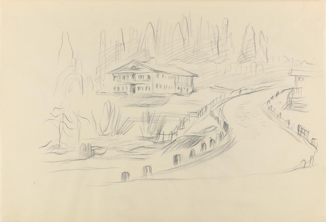 Alfred Wickenburg, Haus an einer Bergstraße, 1941, Bleistift auf Papier, Blattmaße: 20,7 × 29,7 ...