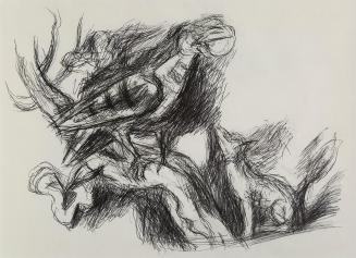 Alfred Wickenburg, Hund und Vogel, um 1970, Schwarzer Filzstift auf Papier, Privatbesitz