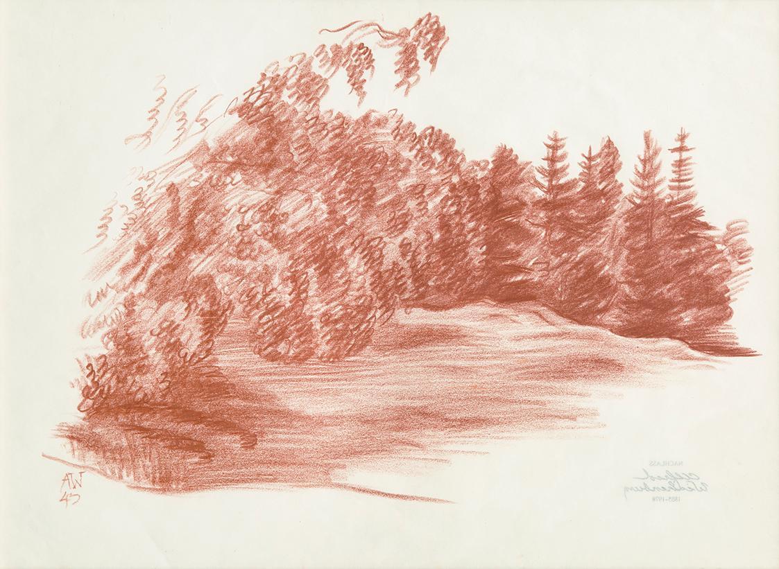 Alfred Wickenburg, Landschaft, 1943, Rötek auf Papier, Privatbesitz