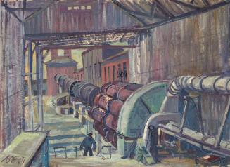 Otto Rudolf Schatz, Industrie mit Gleisanlage, 1961, Öltempera auf Papier, kaschiert auf Karton ...