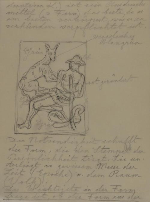Alfred Wickenburg, Notizen aus "Der Blaue Reiter" mit einer Skizze, 1952, Kohle auf Transparent ...