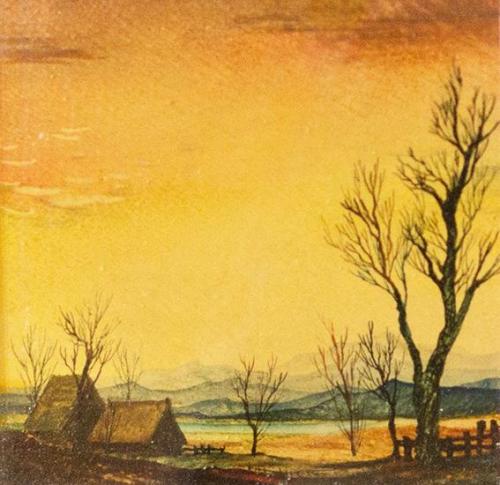 Otto Rudolf Schatz, Seenlandschaft mit Bäumen, 1943/44, Kaseintempera, Japanlack auf Holz, 6,8  ...