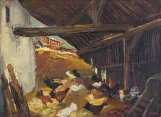 Otto Rudolf Schatz, Hühnerstall, um 1947, Öl auf Holz, 21,6 × 29 cm, Privatbesitz