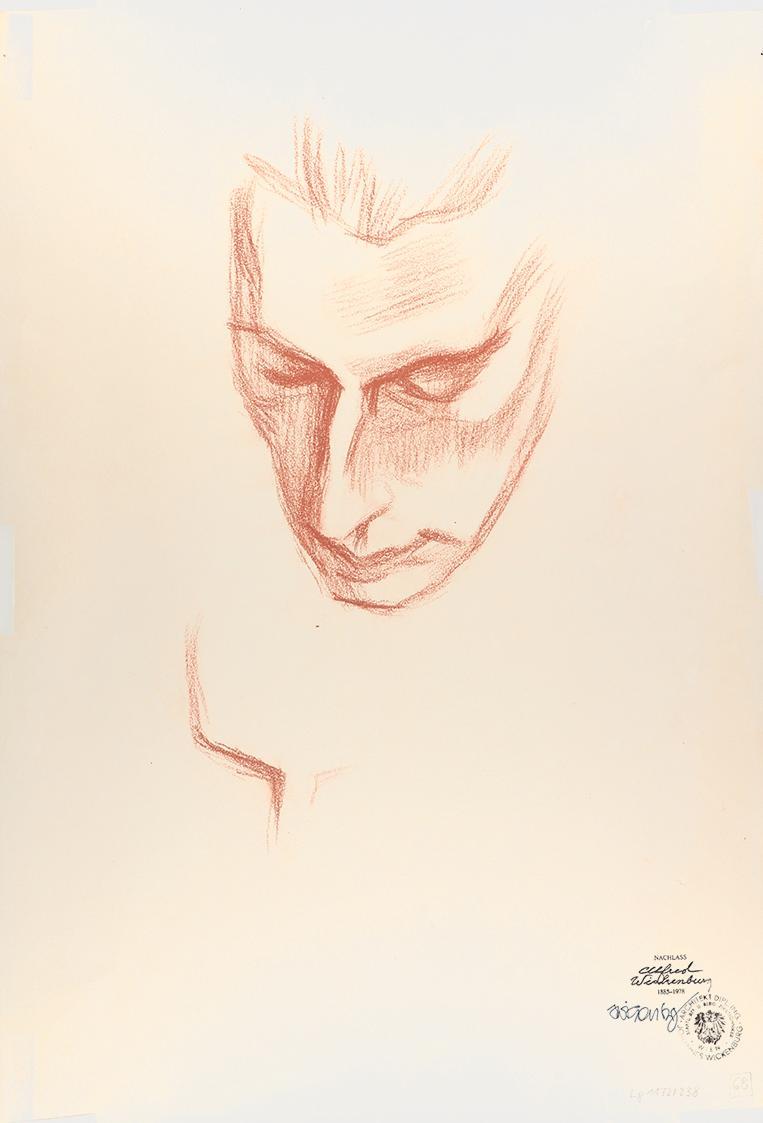 Alfred Wickenburg, Kopfstudie, 1938/1942, Rötel auf Papier, Blattmaße: 58,7 × 40,1 cm, Leihgabe ...